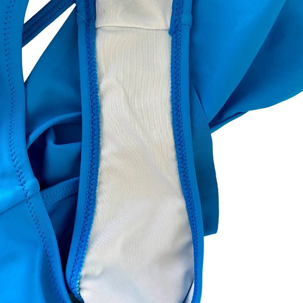 Cupshe Blue Ruffle Tie Back Plunging Neck Strappy One Piece Swimsuit XS NEW NWT - Picture 7 of 10